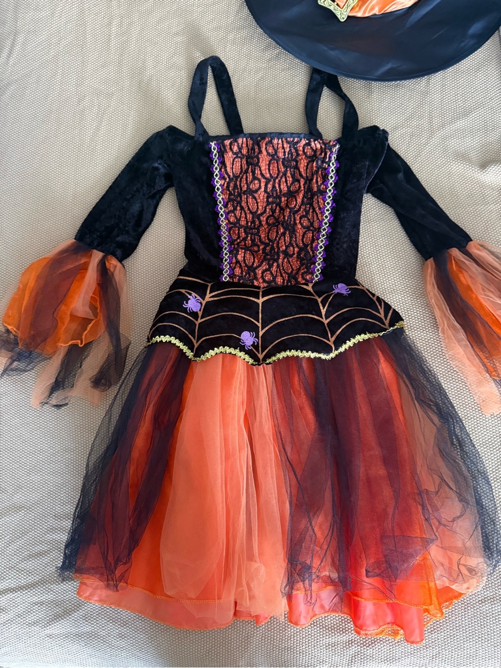 Rubie's Girls Orange & Black Spiderweb Witch Costume Dress Large